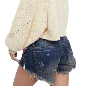 ONE TEASPOON Bonitas Destroyed Dark Blue Shorts Size 26